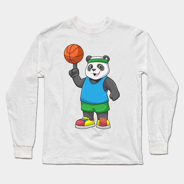 Panda at Sports with Basketball Long Sleeve T-Shirt by Markus Schnabel